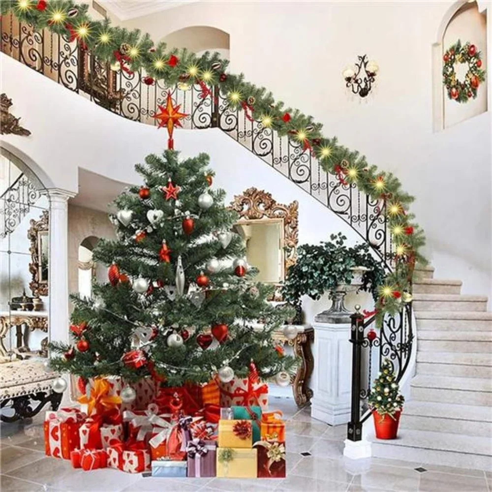 9 FT Artificial Christmas Garland, Pre-Lit 50 LED Battery Operated with 8 Modes